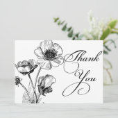 Zwarte en Witte bloemen Hartelijk dank Bedankkaart (Staand voorkant)