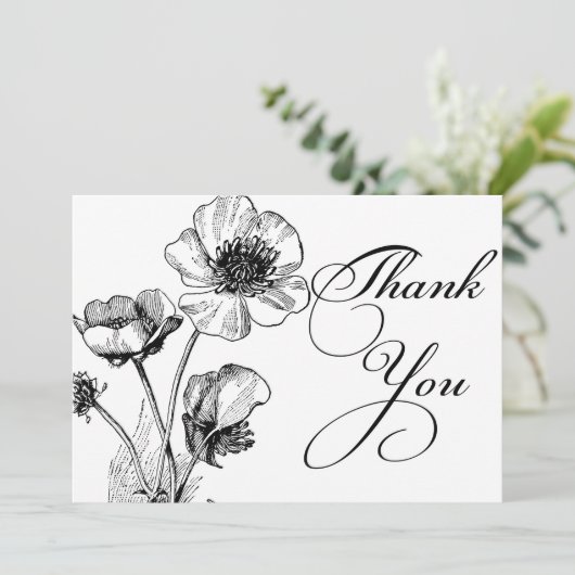 Zwarte en Witte bloemen Hartelijk dank Bedankkaart (Staand voorkant)