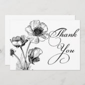 Zwarte en Witte bloemen Hartelijk dank Bedankkaart (Voorkant / Achterkant)