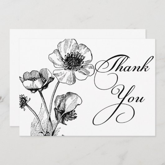 Zwarte en Witte bloemen Hartelijk dank Bedankkaart (Voorkant / Achterkant)