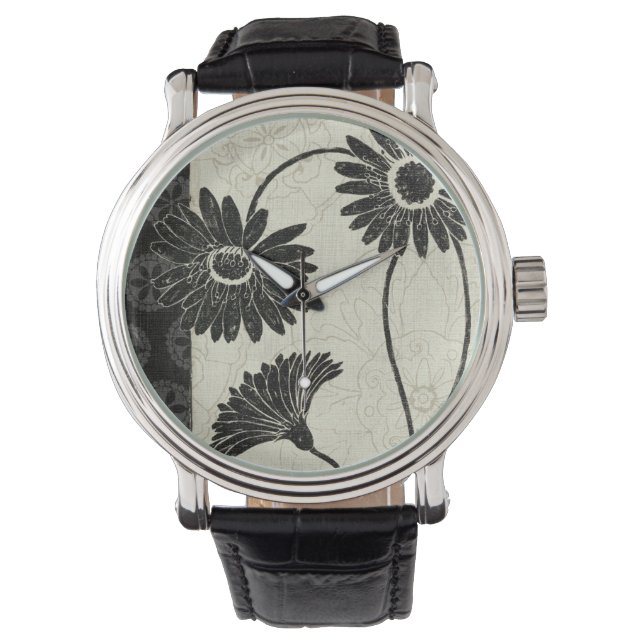 Zwarte en witte bloemen horloge (Voorkant)
