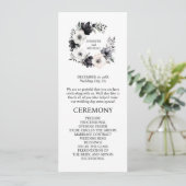 Zwarte en witte bloemen huwelijksceremonie program programmakaart (Staand voorkant)