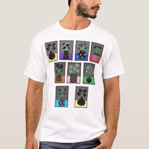 Zwarte en witte bloemen in zwarte vazen t-shirt