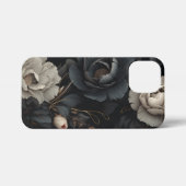Zwarte en witte bloemen iPhone hoesje (Achterkant horizontaal)