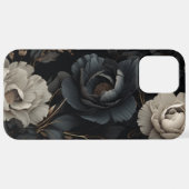Zwarte en witte bloemen iPhone hoesje (Achterkant horizontaal)
