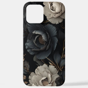 Zwarte en witte bloemen iPhone 12 pro max hoesje