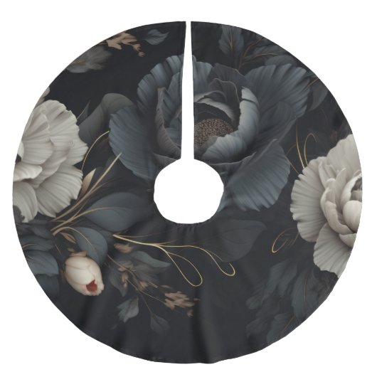 Zwarte en witte bloemen kerstboom rok (Voorkant)