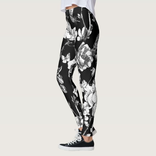 zwarte en witte bloemen leggings (Links)