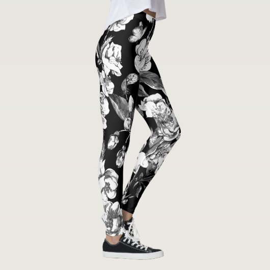 zwarte en witte bloemen leggings (Rechts)