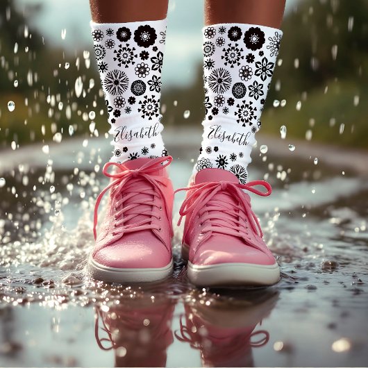 Zwarte en witte bloemen mandala hippie boho bloeme sokken