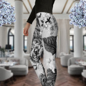 Zwarte en witte  bloemen met buik en bijen leggings
