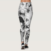 Zwarte en witte  bloemen met buik en bijen leggings (Achterkant)