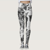 Zwarte en witte  bloemen met buik en bijen leggings (Voorkant)