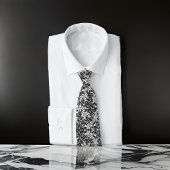 Zwarte en witte bloemen met kleine bloemetjes stropdas