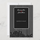 Zwarte en witte bloemen met strepen bruiloft kaart (Achterkant)