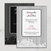 Zwarte en witte bloemen met strepen bruiloft kaart (Voorkant / Achterkant)