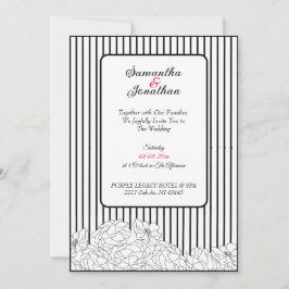 Zwarte en witte bloemen met strepen bruiloft kaart