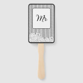 Zwarte en witte bloemen met strepen handwaaier (Achterkant)