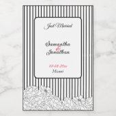 Zwarte en witte bloemen met strepen wijn etiket (Enkel label)