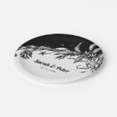 Zwarte en witte bloemen moderne typografie bruilof papieren bordje (Gekanteld)