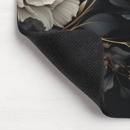 Zwarte en witte bloemen muismat (Hoek)