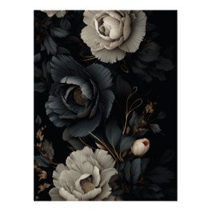Zwarte en witte bloemen perfect poster