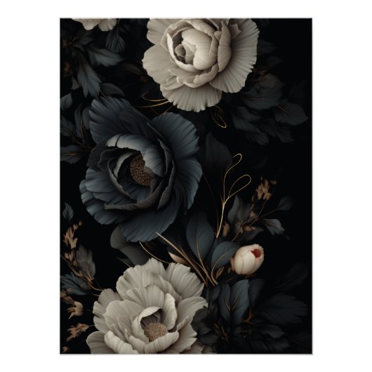 Zwarte en witte bloemen perfect poster (Voorkant)