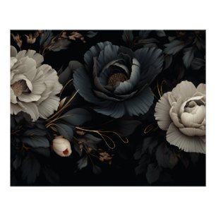Zwarte en witte bloemen perfect poster