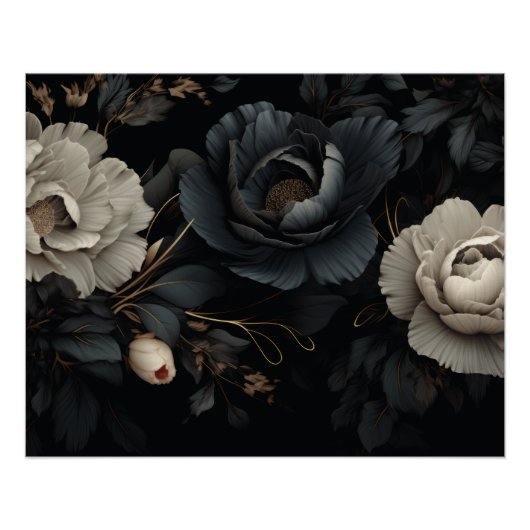 Zwarte en witte bloemen perfect poster (Voorkant)