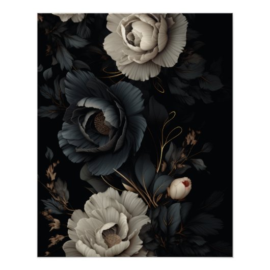Zwarte en witte bloemen perfect poster (Voorkant)