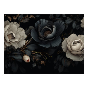 Zwarte en witte bloemen perfect poster