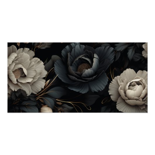 Zwarte en witte bloemen perfect poster (Voorkant)