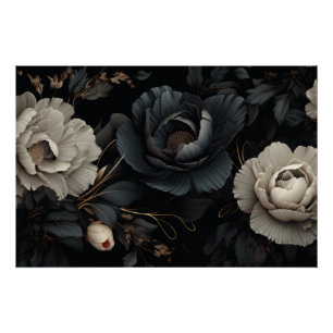 Zwarte en witte bloemen perfect poster
