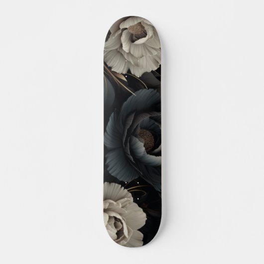 Zwarte en witte bloemen persoonlijk skateboard (Voorkant)