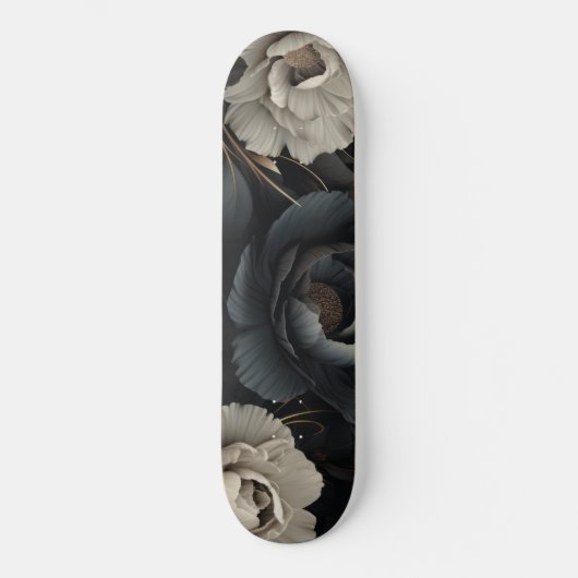 Zwarte en witte bloemen persoonlijk skateboard (Voorkant)