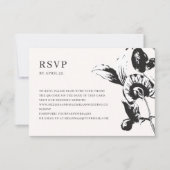 Zwarte en witte bloemen QR-code online bruiloft RS RSVP Kaartje (Voorkant)