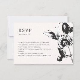 Zwarte en witte bloemen QR-code online bruiloft RS RSVP Kaartje