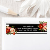 Zwarte en witte bloemen retouradres etiket (Insitu)