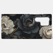Zwarte en witte bloemen samsung galaxy hoesje (Achterkant horizontaal)