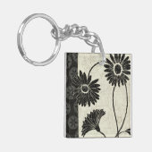 Zwarte en witte bloemen sleutelhanger (Voorkant Links)