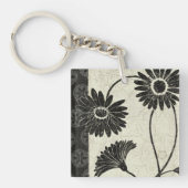 Zwarte en witte bloemen sleutelhanger (Voorkant)