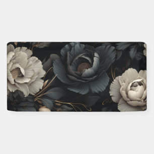 Zwarte en witte bloemen spandoek