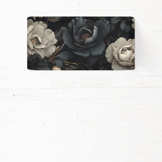 Zwarte en witte bloemen spandoek (Insitu)