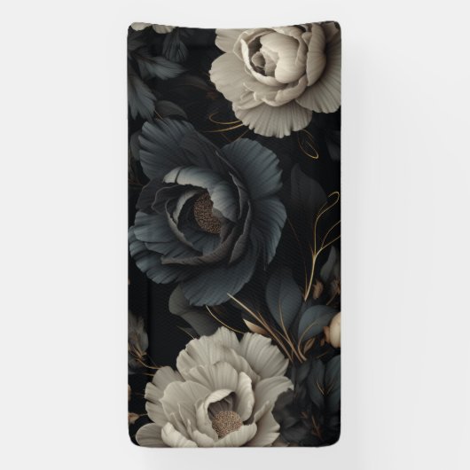 Zwarte en witte bloemen spandoek (Verticaal)