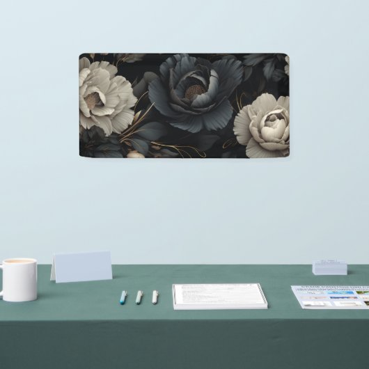 Zwarte en witte bloemen spandoek (Beurs)