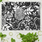 Zwarte en witte bloemen Tea Kitchen Towel Theedoek (Gevouwen)