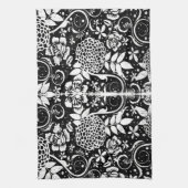 Zwarte en witte bloemen Tea Kitchen Towel Theedoek (Verticaal)