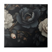 Zwarte en witte bloemen tegeltje (Voorkant)