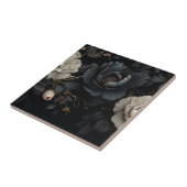 Zwarte en witte bloemen tegeltje (Zijkant)