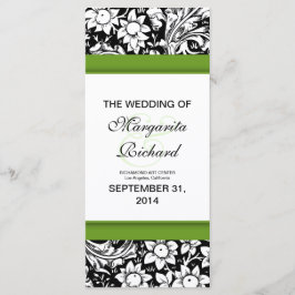 Zwarte en witte bloemen trouwprogramma's programmakaart